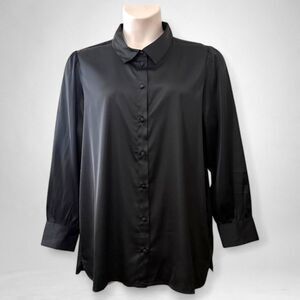 THE DROP Lucyswhims Black Satin Long Sleeve Shirt, NEW! Size XXL